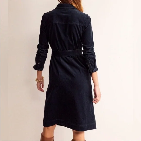 Boden Eloise Corduroy Navy Midi Shirt Dress Size 4 LONG - Picture 2 of 13